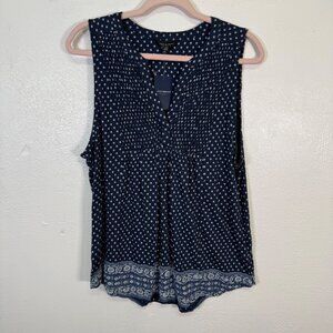 Lucky Brand Womens Navy Sleeveless Smocked V-Neck Tank Top Large Western Casual